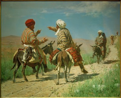 Mullah Ramin og Mullah Kerim kæmper på vej til ... af Wassili W. Werestschagin