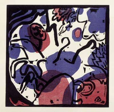 Drei Reiter in Rot, Blau und Schwarz (Illustration 20 aus: "Klänge", Einzelblatt) af Wassily Kandinsky