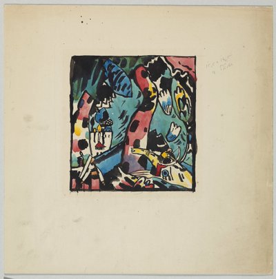 Udkast til farvet træsnit "Archer" af Wassily Kandinsky