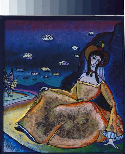 ""Damen i hendes gyldne kjole"" Maleri af Vassily Kandinsky (eller Wassily Kandinski eller Kandinskij af Wassily Kandinsky