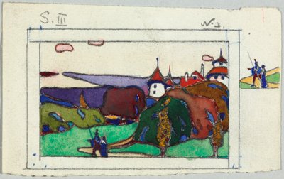 Landskab med et par i middelalderlige dragter, på bagsiden: Fragment af en ridder i rustning af Wassily Kandinsky