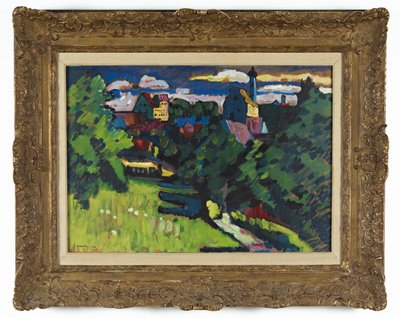 Murnau - udsigt med slot, kirke og jernbane af Wassily Kandinsky