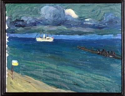 Rapallo (Italien). Landskab med en damper. (Rapallo. Landskab med en dampbåd). Maleri af Wassily Kandinsky (eller Wassily Kandinski eller Kandinskij af Wassily Kandinsky