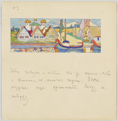 Russisk landsby ved floden med skibe af Wassily Kandinsky