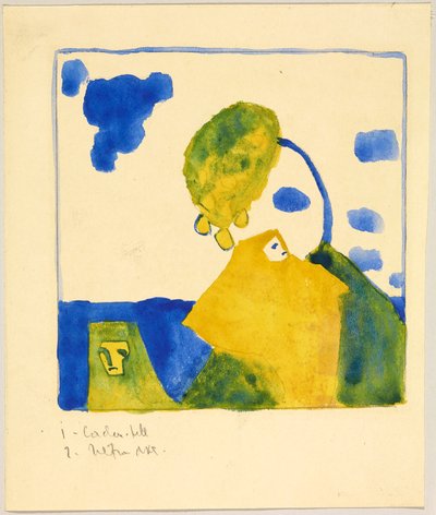 Zwei Gestalten vor Hügel mit Baum af Wassily Kandinsky