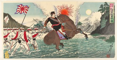 En skildring af kaptajn Matsuzakis heroiske kamp i slaget ved Songhwan Seikan no eki ni oite Matsuzaki Taii yûsen no zu (titel på objekt) af Watanabe Nobukazu