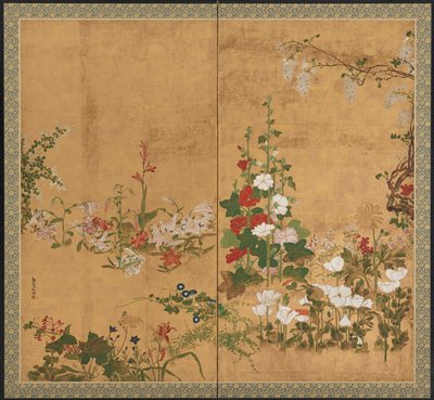 Blomster, Edo-periode, begyndelsen af midten af 1700-tallet. af Watanabe Shiko