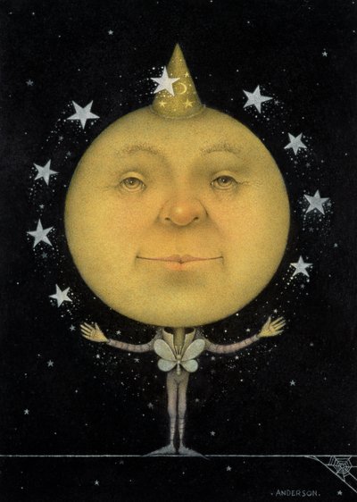 Juggling Full Moon (blyant og farvekridt på papir) (par af 150067) af Wayne Anderson