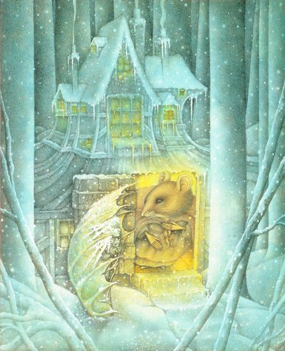 Thumbelina and Mouse in Snow (blyant og farvekridt på papir) af Wayne Anderson