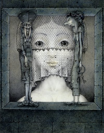 Veil of Sadness (blyant og farvekridt på papir) af Wayne Anderson