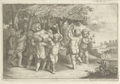 Drenge, der laver musik og danser, bærer en bacchant af Wenceslaus Hollar (rejected attribution)