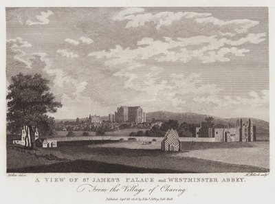 Udsigt over St Jamess Palace og Westminster Abbey fra landsbyen Charing af Wenceslaus Hollar