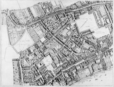 Fuglebillede af Londons vestlige centrale distrikt, 1660-6 af Wenceslaus Hollar