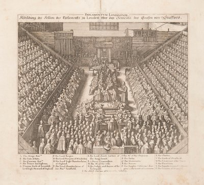 Afbildning af parlamentet i Londons session af dommen fra jarlen af Stafford, ca. 1642. af Wenceslaus Hollar