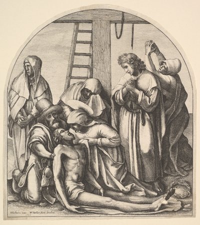 Nedstigning fra korset, efter Holbein, 1640. af Wenceslaus Hollar