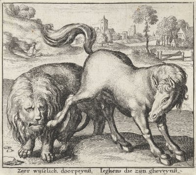 Fabel om løven og hingsten Fabler (serietitel) af Wenceslaus Hollar