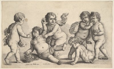 Fem drenge og en satyr, 1646. af Wenceslaus Hollar
