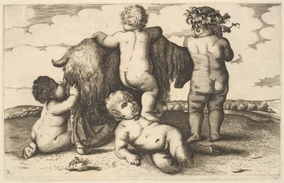 Fire drenge, en ung satyr og en gedekopi, 1600-tallet. af Wenceslaus Hollar