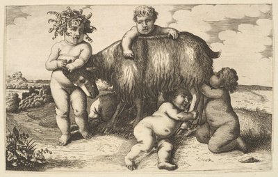 Fire drenge, en ung satyr og en gedekopi omvendt, 1600-tallet. af Wenceslaus Hollar