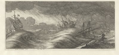 Galley og andre skibe i en havstorm Havstorme (serietitel) af Wenceslaus Hollar