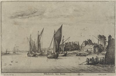 Udsigt over Willebroek nær Mechelen Willebroek bey Boom (titel på objekt) Flodlandskaber og kystudsigt (serietitel) af Wenceslaus Hollar
