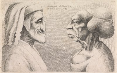 Groteske profiler af en mand og kvinde over for hinanden af Wenceslaus Hollar
