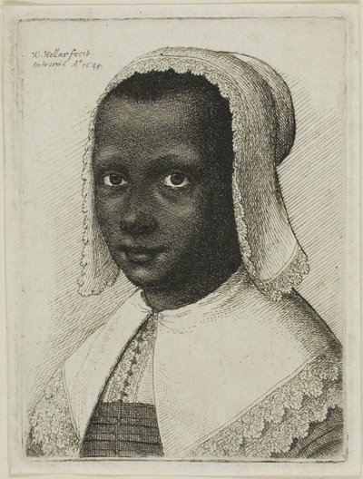 Hovedet af en sort kvinde med en blondetørklædehat af Wenceslaus Hollar