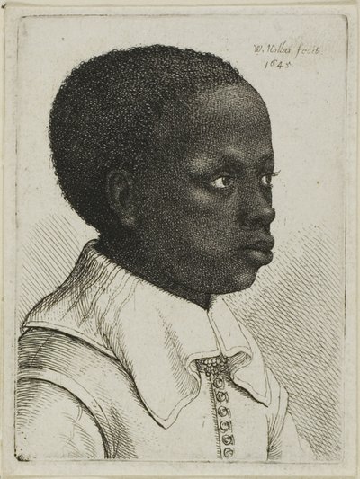 Leder af en ung sort dreng i profil til højre af Wenceslaus Hollar