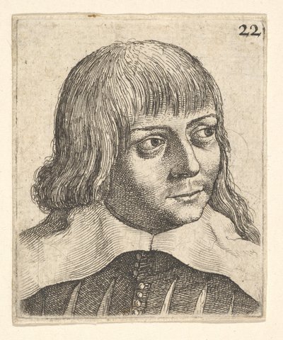Hovedet af en ung mand, drejet let til højre, 1625-77. af Wenceslaus Hollar