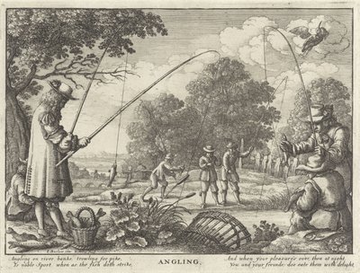 Hengelen Lystfiskeri (titel på objekt) Jachtpartijen (serietitel) Flere måder at jage, jage og fiske på, ifølge engelsk maner (serietitel) af Wenceslaus Hollar