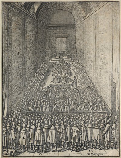 Interiør af House of Lords i session, Palace of Westminster, London, c1650 af Wenceslaus Hollar