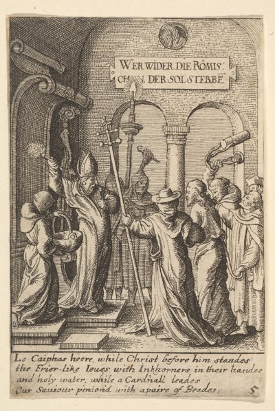 Jesus før Kajfas, 1625-77. af Wenceslaus Hollar