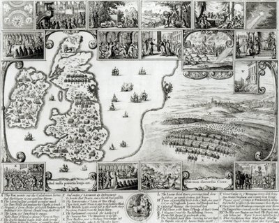 Kort over borgerkrigens England og udsigt over Prag, 1632 af Wenceslaus Hollar