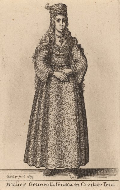 En generøs græsk kvinde i byen Pera, 1644. af Wenceslaus Hollar