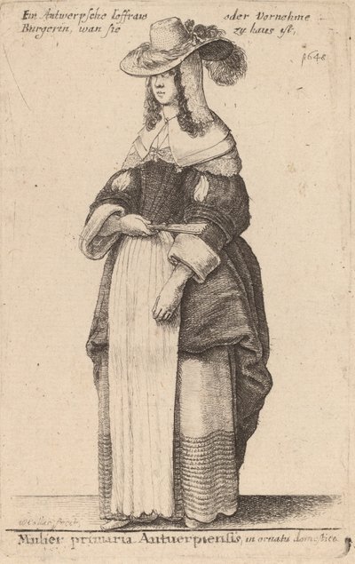 Kvinde premierminister i Antwerpen, i hjemlig udsmykning. af Wenceslaus Hollar