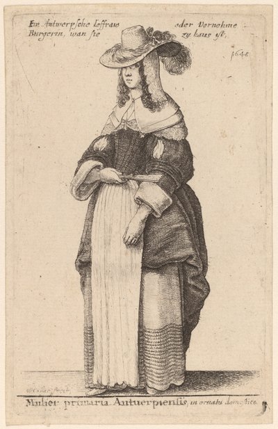Kvinde premierminister i Antwerpen, i hjemlig udsmykning af Wenceslaus Hollar