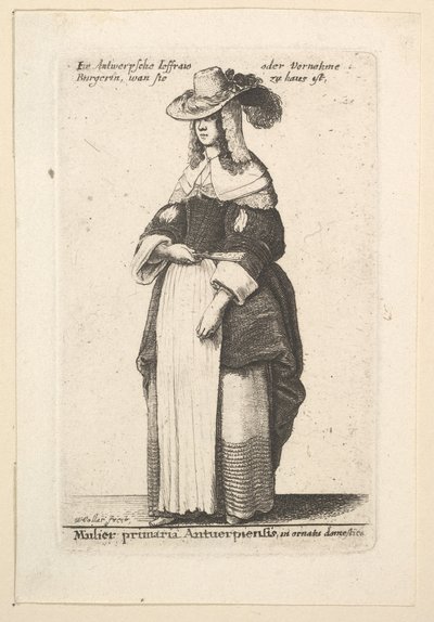 Den førende Antwerpske kvinde, den tæmmede Gentlewoman af Antwerpen i huslig dragt..., 1625-77. af Wenceslaus Hollar