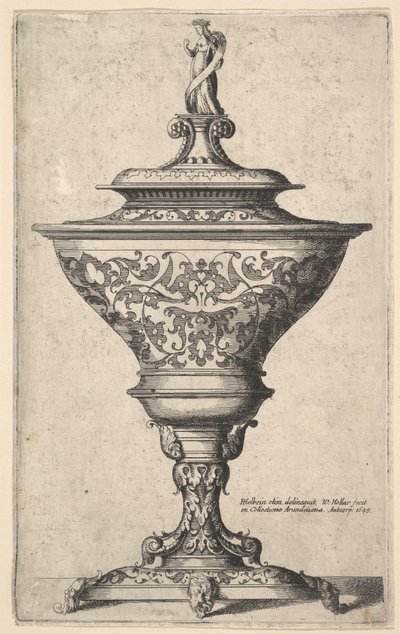 Udsmykket bæger på fødder af masker, 1645. af Wenceslaus Hollar