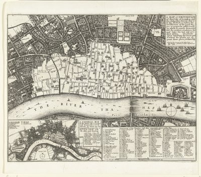 Kort over London efter den store brand i 1666 Et kort eller grundplot over City of London og forstæderne (...) (titel på objekt) af Wenceslaus Hollar