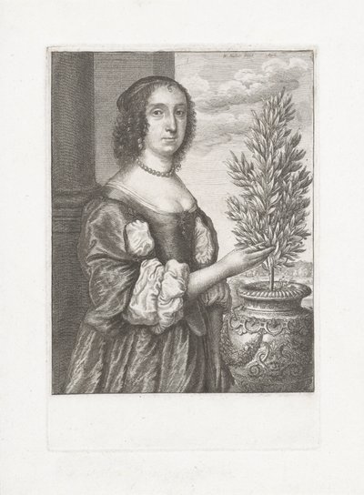 Portræt af en kvinde, der står ved siden af ​​en laurbærplante af Wenceslaus Hollar