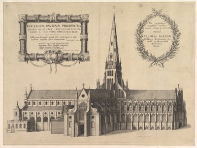 Saint Pauls fra syd viser spiret af Church of Pauline Prospectus..., 1657 af Wenceslaus Hollar