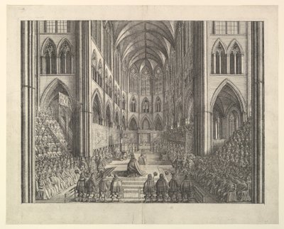 Kroningen af kong Charles II i Westminster Abbey, 23. april 1661 (fra John Ogilbys "The Entertainment of...Charles II", London, 1662) af Wenceslaus Hollar
