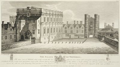The Palace of Whitehall, fra en tegning i Pepysian Library, Cambridge, udgivet 1809 af Wenceslaus Hollar