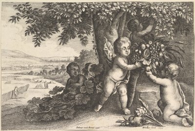 The River God and the Boys, 1625-77. af Wenceslaus Hollar
