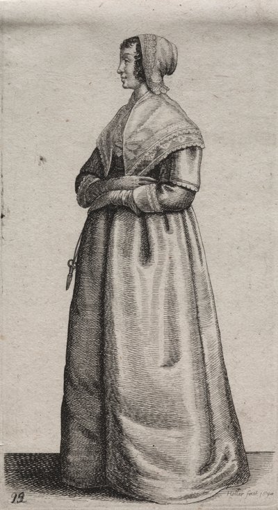 Engelske kvinders adskillige vaner, fra adelen til landskvinder, som de er i disse tider: Kvinden med saks af Wenceslaus Hollar
