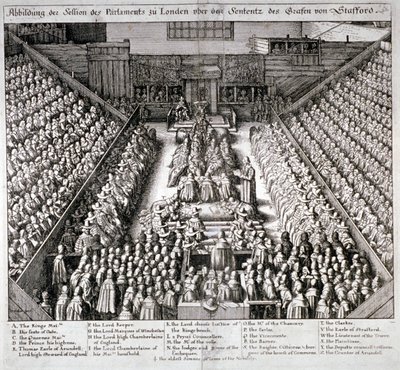 Retssagen mod Thomas Wentworth, jarl af Strafford, Westminster Hall, London, 1641. af Wenceslaus Hollar