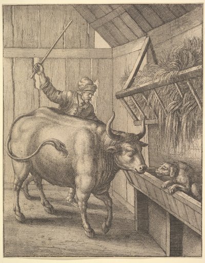 Hunden i krybben fra illustration til John Ogilbys Æsopics: Or A Second Collection..., 1666. af Wenceslaus Hollar