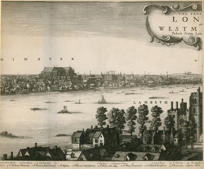 Udsigten over London og Westminster set fra Lambeth af Wenceslaus Hollar