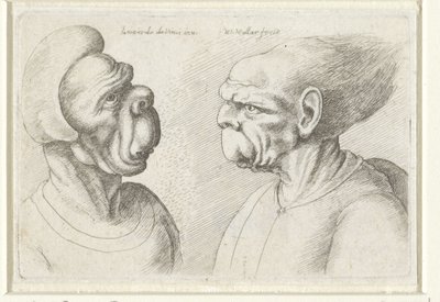 To deforme hoveder Varie figurae et probae (serietitel) Karikaturer, hoveder og deformiteter efter Leonardo da Vinci (serietitel) af Wenceslaus Hollar