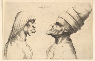 To deforme hoveder mod hinanden, 1645. af Wenceslaus Hollar